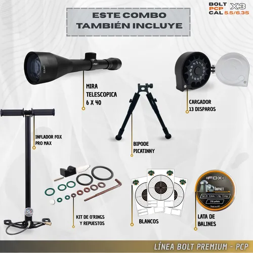 Rifle Aire Comprimido Pcp Bolt X3 Bullpup Combo Completo 3c.