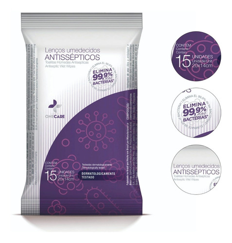 Lenços Umedecidos Antisseptico One Care-sache C/15 Un 20x14