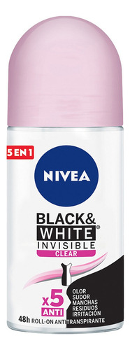 Nivea black & white invisible clear antitranspirante en roll on 50ml