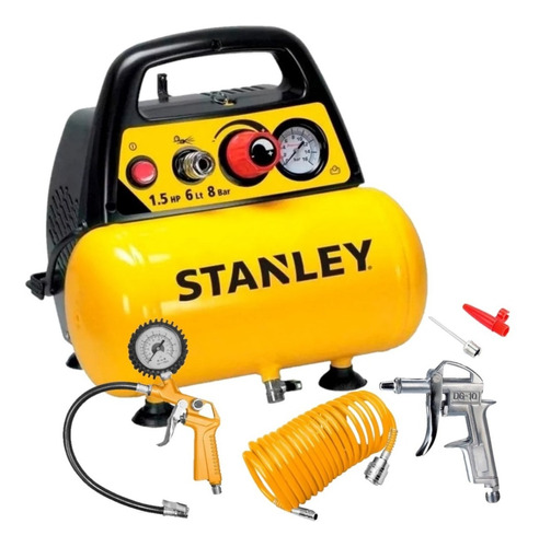 Compresor Compacto Stanley 6lts 1.5hp + Kit Sin Aceite 8 Bar