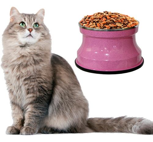 Imagem 1 de 3 de Comedouro Alto Para Gatos Alumínio Rosa Gastrobel + Brinde