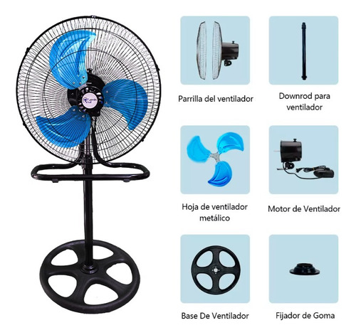 Ventilador De Pedestal Piso Y Pared 3 En 1 3 Aspas