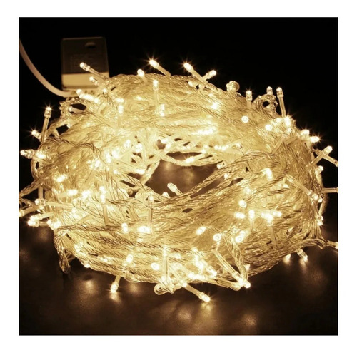 100 Luces Azules Navidad Led 9 Metros Cable Cristal Guia