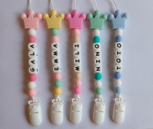 Portachupete Personalizado Nombre Bebé Silicona Corona 6 Let