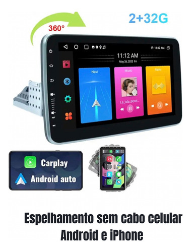 Multimídia Android Tela Giratória 9pole 1din+ Câmera De Ré