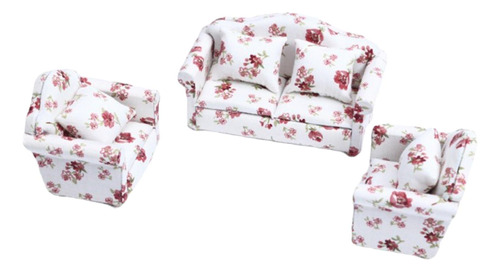 Escala 1:12 Sofá Floral Juguete Para Conjunto De Sofás