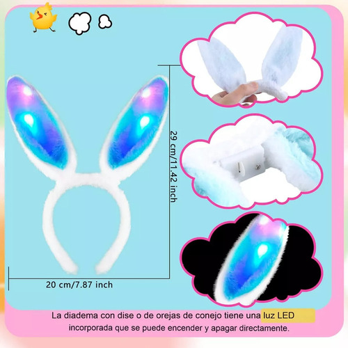 10 Diademas Orejas Conejo Luz Led Fiesta Halloween Disfraz
