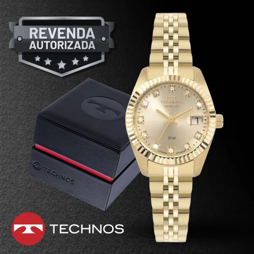 Relógio Technos Feminino Classic Riviera Cristais Dourado