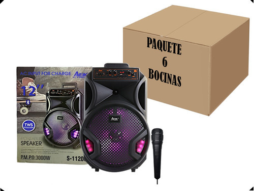 Bocina Bafle 12 PuLG Microfono Karaoke Luces Radio 6 Piezas