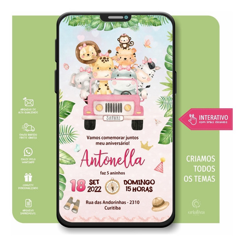 Convite Safari Selva Menina Whatsapp 2