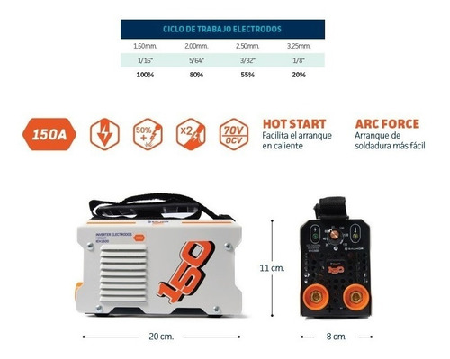 Soldadora Inverter Mma Electrodo 150 Amp Salkor Ieh1500 Color Blanco Frecuencia 50