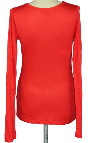 Remera Manga Larga Roja Escote V Profundo Zara L Un Fuego