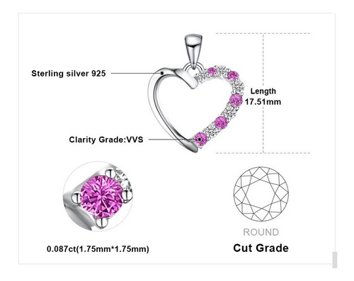 Collar Colgante Plata 925 Y Circones Diseño Corazón Florido