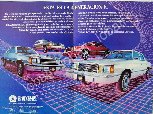 Cartel Retro Autos Chrysler Generacion K. Volare, Dart, 1986