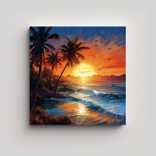 60x60cm Cuadro Paisaje Verano Palmeras Mar | Decocuadros