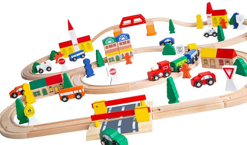 Piece  Toys Tripleloop Wooden Train Set Fits Thomas Bri...