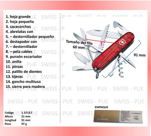 Imagen 2 de 2 de Navaja Huntsman Varios Colores Victorinox (3713)