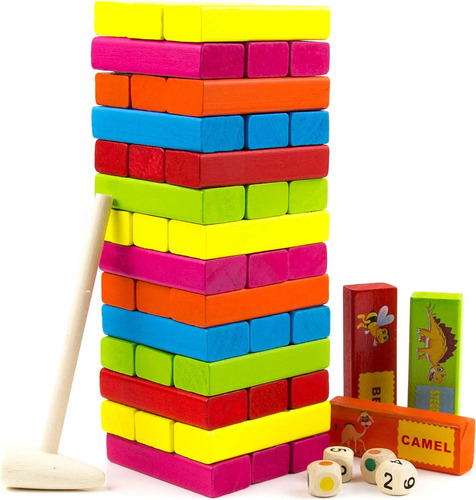 Juego De Mesa Bloques Torre Animales Didactico Juguete 54pzs