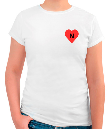 Playera Corazón Con Inicial - Letra N - Parejas - Amor - M