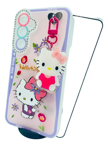 Funda Kitty + Mica Cristal Para Samsung Galaxy A16 Rosa Hello Kitty