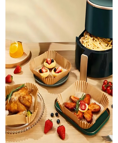 Kit 100 Forma Quadrada Fritadeira Airfryer Papel Descartável