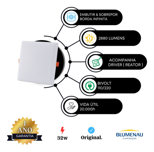Kit 4 Plafon Frameless 32w Borda Infinita Sobrepor/embutir