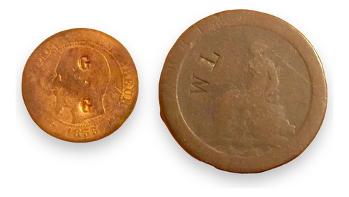 Moneda 1797 Gran Bretaña 2 Pences + 5 Centésimo Francia 1855 (Usado)