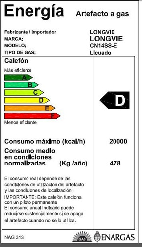 Imagen 2 de 2 de Calefón Longvie Tiro Natural 14 Litros Cn14ss Ge