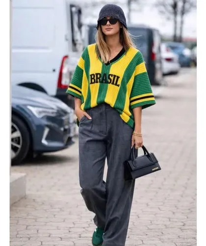 Blusa Feminina Tricô Copa Brasil Oversized Moda Casual Clr J - Verde-Amarelo