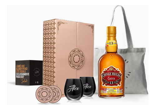 Box Whisky Chivas Regal Extra Vasos Negros Grabados