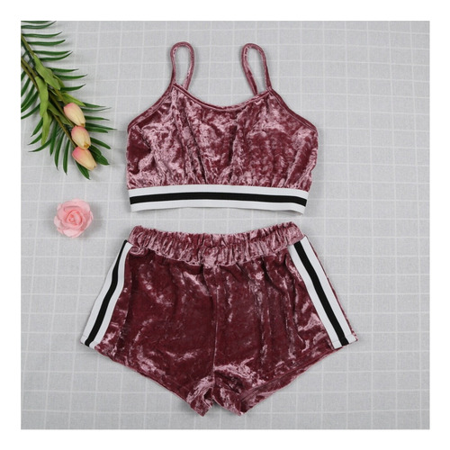 Conjunto De Dos Piezas A La Moda Con Tirantes De Terciopelo