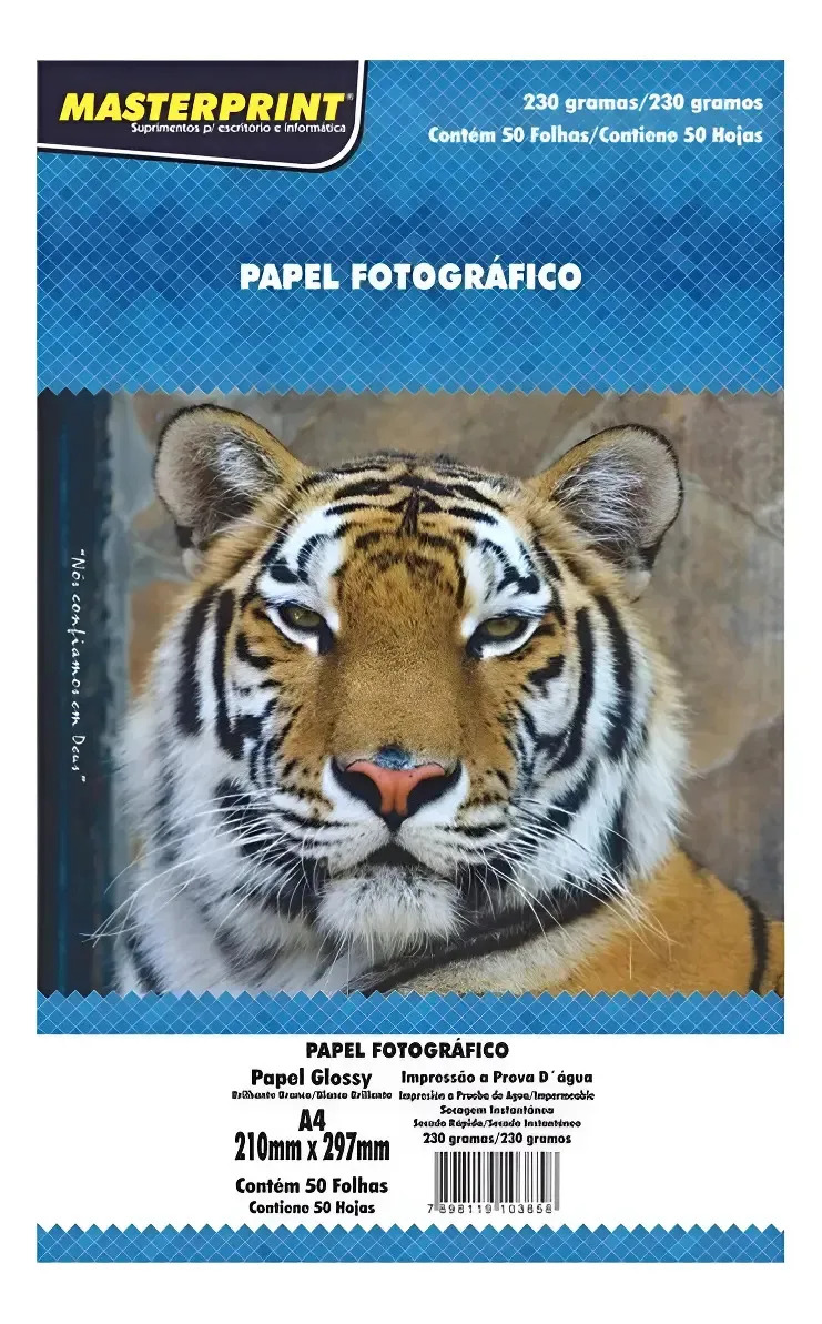 Papel Fotográfico Glossy Masterprint A4 230g Brilhante para Impressora, 50 Folhas