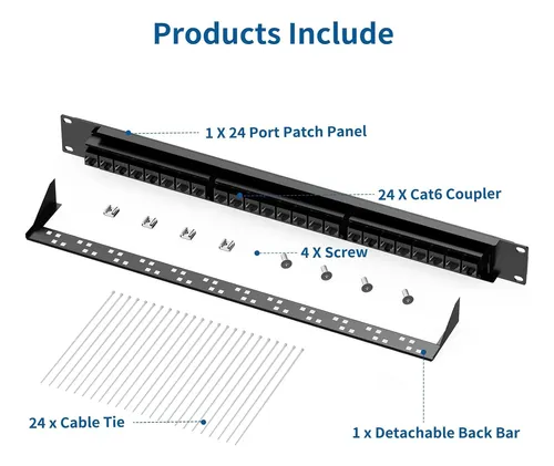Cablegeeker Patch Panel 24 Port, Cat6 Patch Panel With Rj...