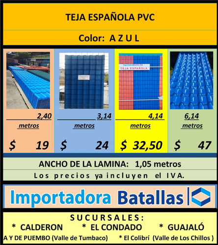 Teja Pvc Promoción Al 50% Generadores Eléctricos T1