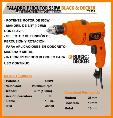 TALADRO PERCUTOR 3/8 BLACK+DECKER TP555-B3 550W