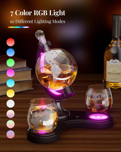 Kollea 30.4 Oz Globe Whiskey Decanter Set With 7 Color Rg...