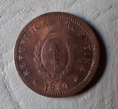 Moneda Argentina 2 Centavos 1949. Cobre. Usado (Usado)