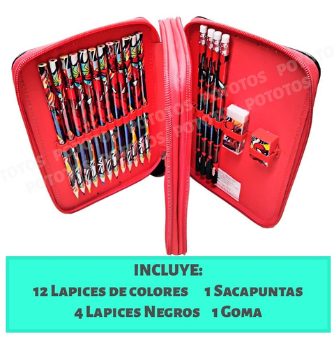 Imagen 6 de 9 de Cartuchera Canopla Spiderman 2 Pisos Con Utiles Ha588 Cresko