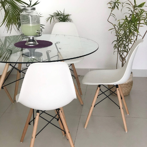 Juego De Comedor Mesa Vidrio Redonda Eames 120cm Ofer.