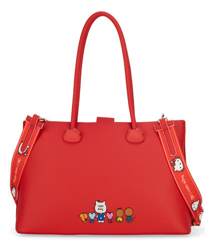Bolsa Satchel Oe X Hello Kitty Grande Color Rojo