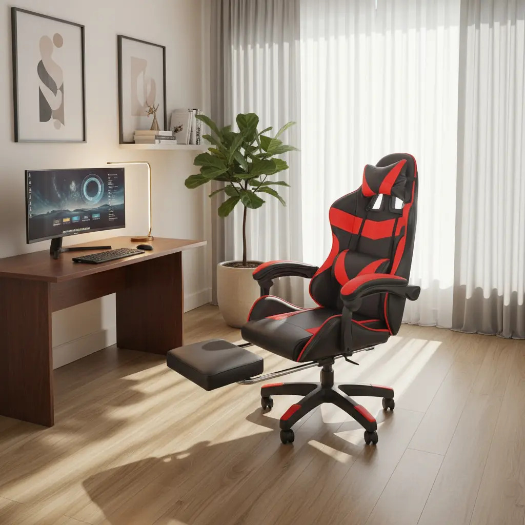 Silla Gamer Ergonomica Giratoria Reclinable Roja Vinil