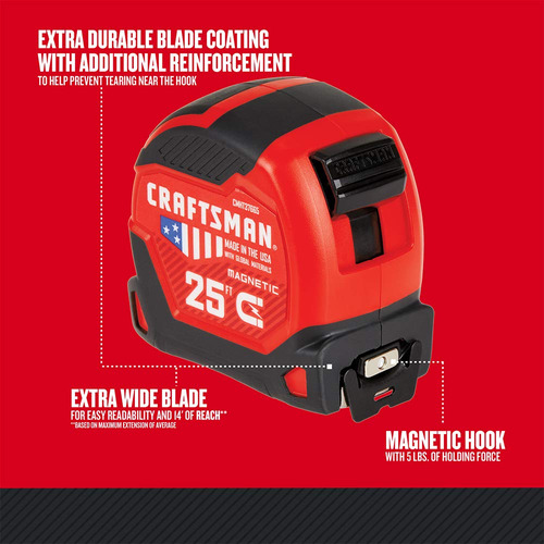Fita Métrica Craftsman Proreach 25 Pés/7,6 M Com Gancho Magn