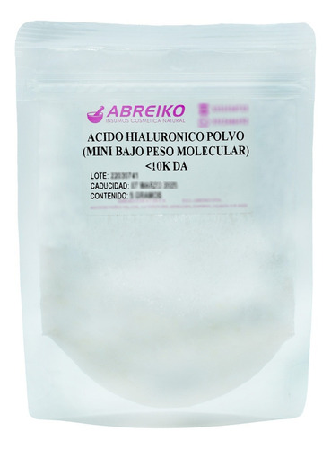 Acido Hialuronico Polvo Mini Peso Molecular 5 Gramos Tipo de piel Cualquier tipo de piel