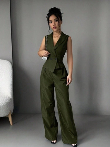 Conjunto Elegante De Chaleco Y Pantalon - Most Verde Oscuro L