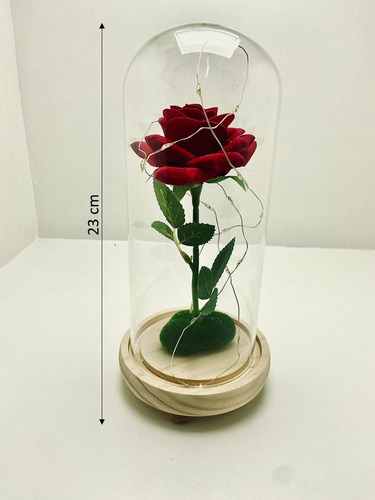 Luminária Led Rosa Com Cúpula De Vidro A Bela E A Fera 23cm