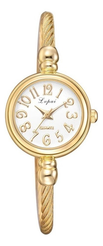 Relógio Feminino Mini Dourado Analógico Pulseira Ajustável Cor do fundo Branco