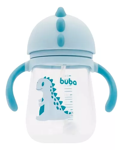 Copo De Bebê Com Alça Canudo Antivazamento 240ml Azul Dino