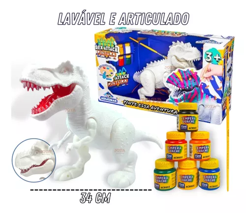 Dinossauro REX para Pintar com Mecanismo de Mordida - Kit 6 Cores