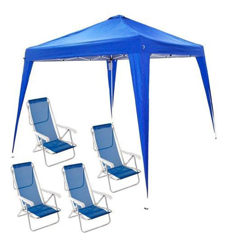 Kit Gazebo Nautika Duxx Tenda Azul + 4 Cadeiras Mor Posições