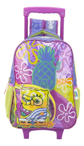 Mochila Escolar Primaria Bob Esponja Con Ruedas Keepack Carrito